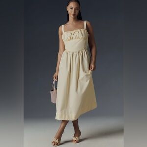 NWT By Anthropologie Drop-Waist Ruched Mini Dress in Butter Yellow